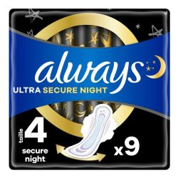 Always Ultra Secure Night Serviettes Hygiéniques avec Ailettes - 9 Unités
