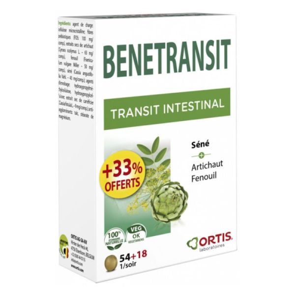 Ortis Bénétransit Transit Intestinal 54 Comprimés + 18 Comprimés Offerts